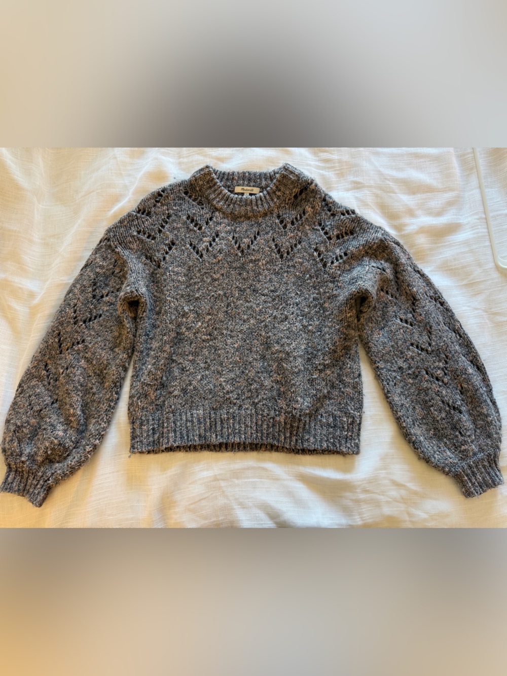 Madewell Pointelle Bubble Sleeve Pullover Sweater Grey Marl Medium
